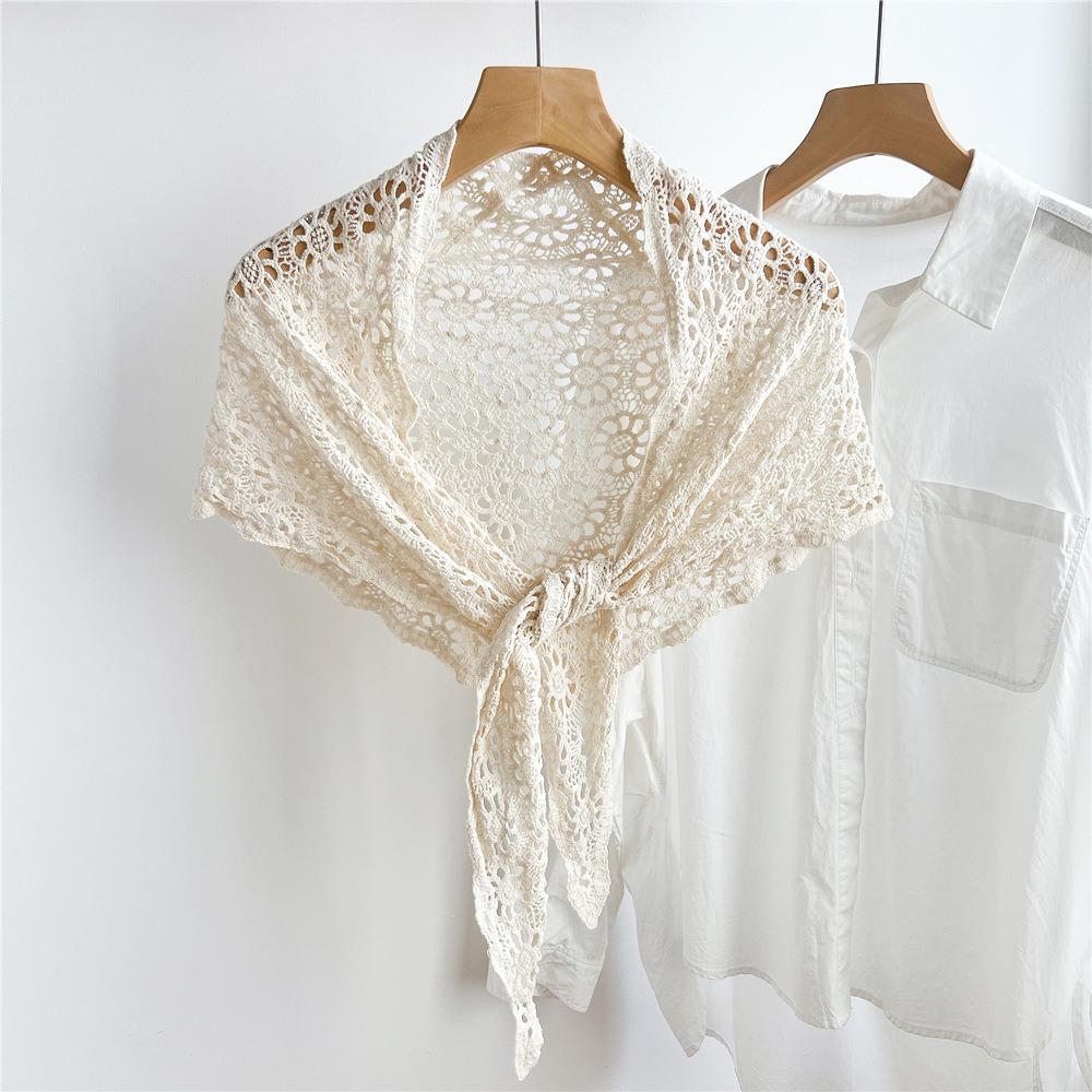 

White Hollow Out Lace Shawl Ethnic Style Crochet Flower Scarves Retro Fart Curtain Female бежевый