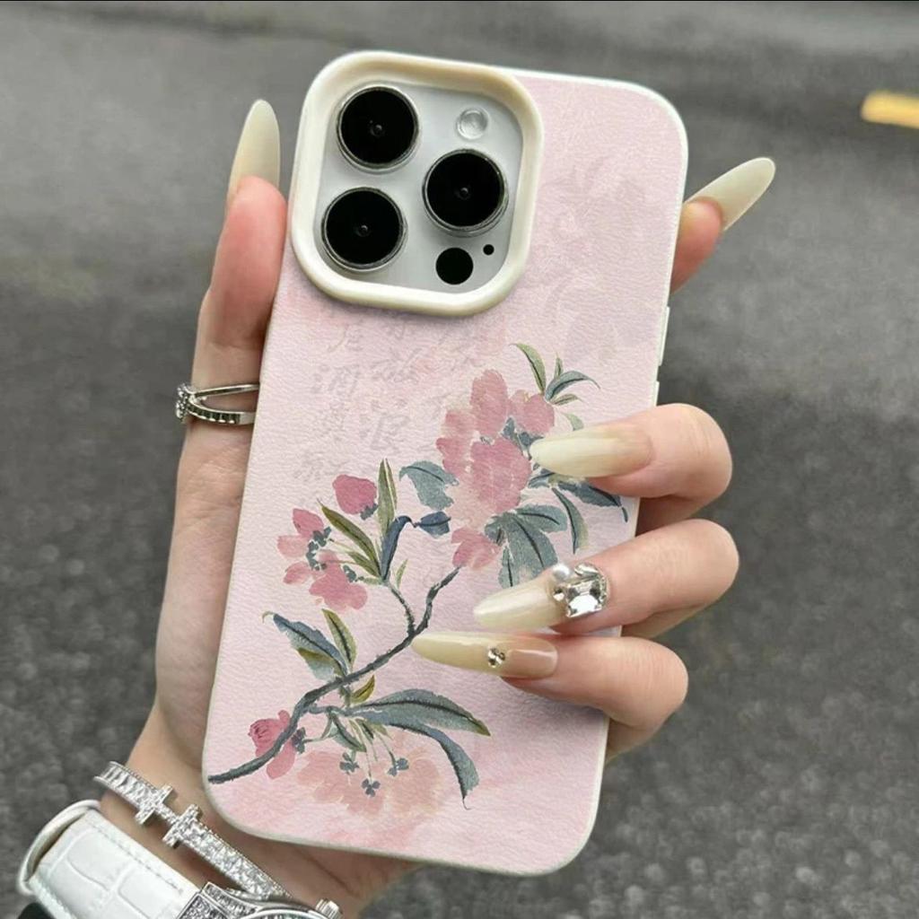 Phone Case For IPhone 17e 16e Air 17 16 15 14 Plus 13 12 11 Pro Max Soft Protective Elegant Chinese Ink Pink Blossom Soft Cover