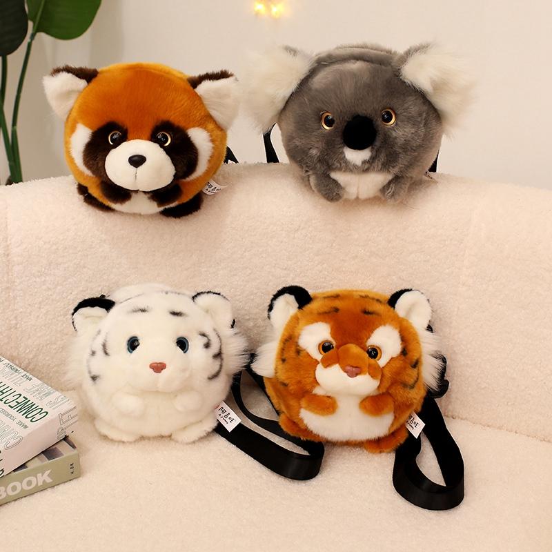16cm Simulation Tiger Koala Raccoon Animals Plush Toys Soft Cute Single Shoulder Bag Travel Schoolbag for Kids Birthday Gifts