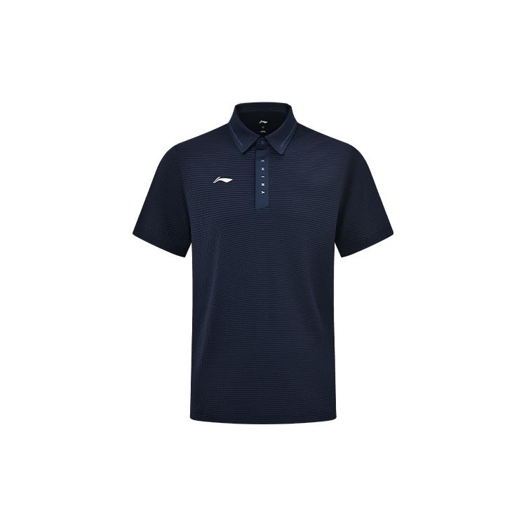 Li Ning Polo Shirts Men s Ink Blue Polo Collar Moderate Straight Fit APLS227-2 XL
