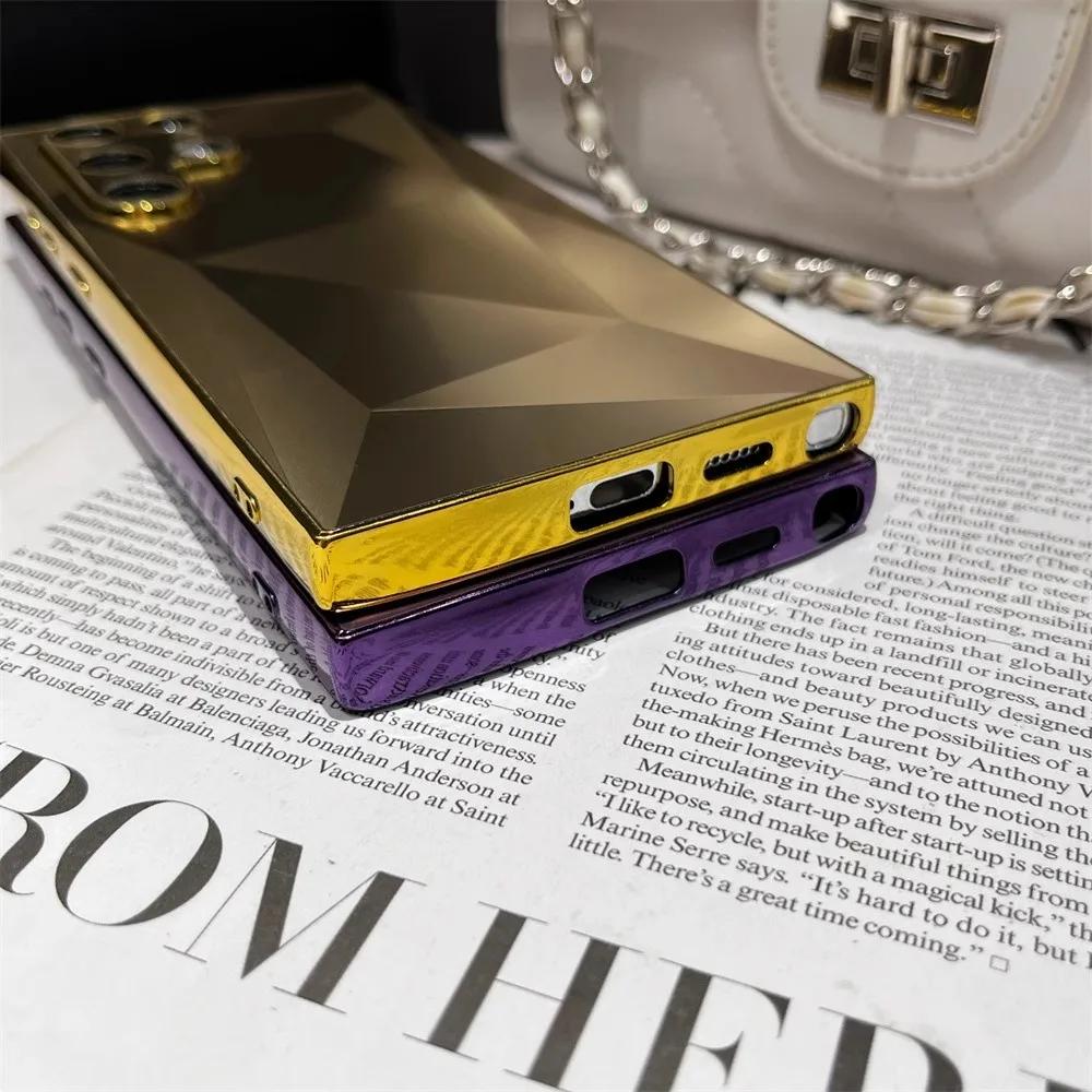 3D Diamond Pattern Matte Plating Cover For Samsung Galaxy S24 S23 Ultra S22 Plus A53 A54 A55 A34 A23 Hard Shockroof Case