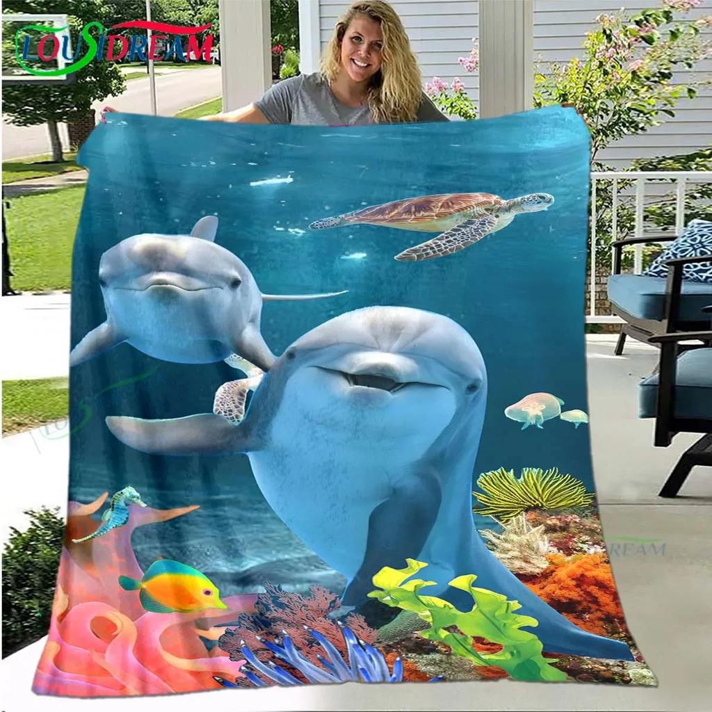 3D Fashion Dolphin Printed Four Seasons Blanket Sofa Cover Travel Bed Plush Blanket Travel Office Break Blanket Birthday Gift