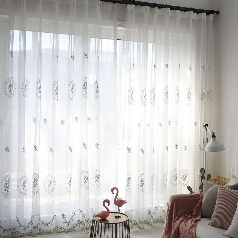 European Embroidered Gauze Curtain Curtain Mesh Finished White Yarn Door Curtain Bedroom Living Room Balcony