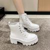 Herbst Damen Stiefel Schnalle Runde Zehenpartie Keilabsatz Plateau Botines Punk Goth Damen Straßenschuhe Kampfstiefel für Damen Botines Mujer