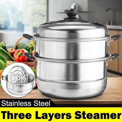 Silver 410 Stainless Steel Pot 3 Layer Soup Pot Nonmagnetic Cooking Multi Purpose Cookware Non Stick Pan Induction Cooker Pot