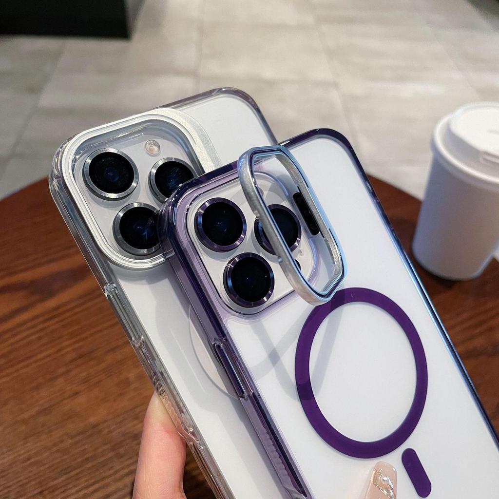 iPhone 17 Pro Max Magnetic Lens Stand Case - Transparent, Drop-Proof, Full Coverage Protective Case