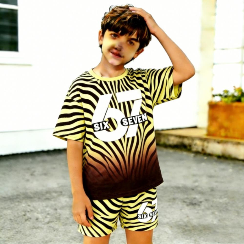 Zebra Gradient Color 67 Printed Kids T-shirt and Shorts 2 Piece Set Summer Casual Outfit for Boy's and Girl's Kids Clothing Top