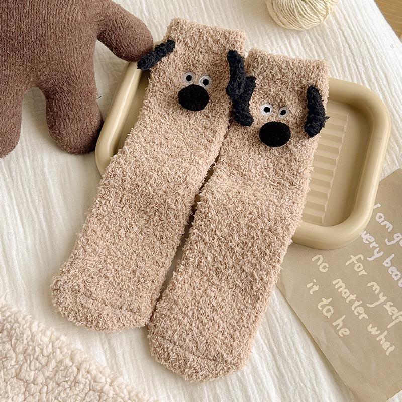 

Women s Winter Coral Fleece Socks - Cute Cartoon Puppy, Thick, Warm, Mid-Calf Home & Sleep Socks One Size
