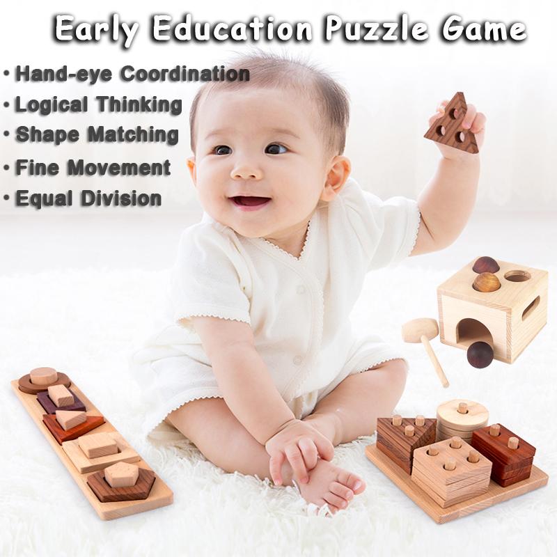 Montessori Toys Wooden Building Blocks Color Shape Matching Sorting Stacking Game  Sensory Fine Action Children Educational Toys