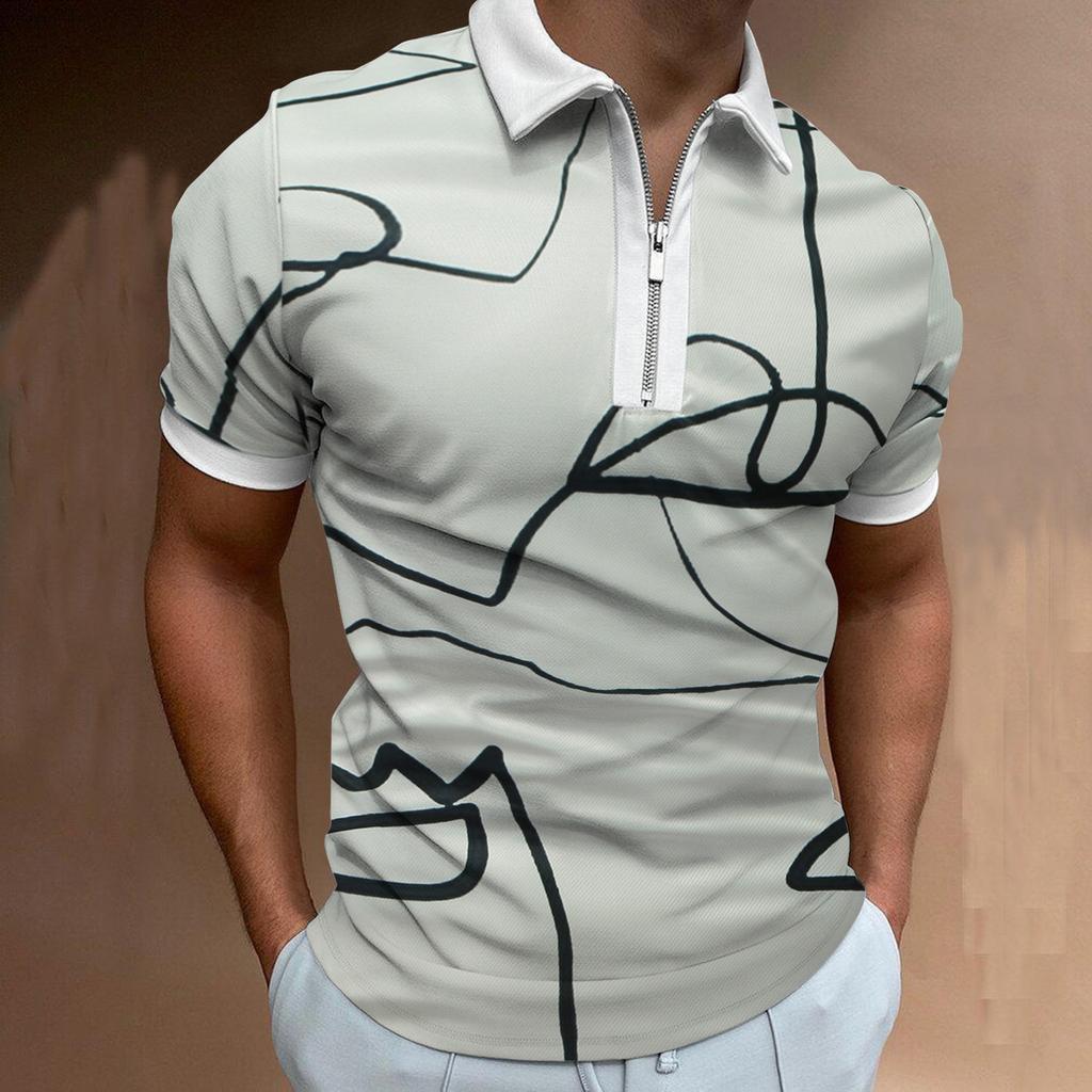 New European and American Men's Casual Personality Fashion Lapel Short-sleeved Polo Shirt 3D Irregular Printing T-shirt Men