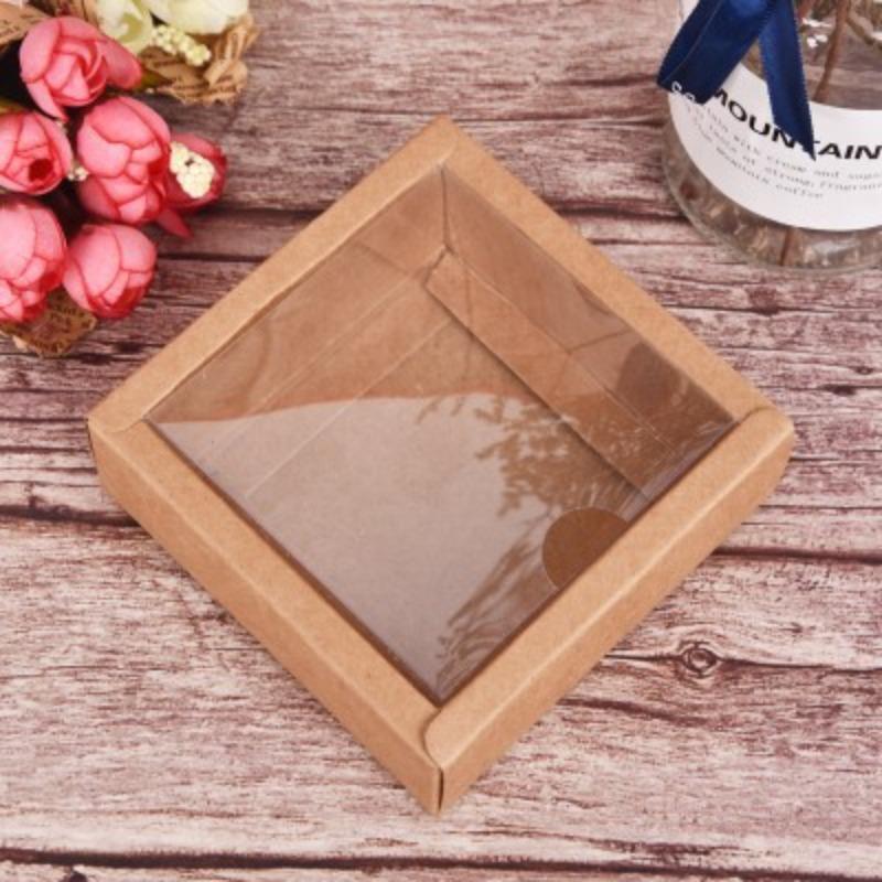 10pcs Transparent Frosted PVC Cover Carton Candy Desserts Cosmetic Soap Storage Packaging Boxes Square Kraft Paper Flip Box Tea Perfume Gift Wrapping