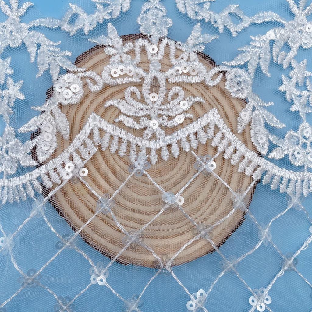 Mesh Embroidery Width 25Cm Plaid Beads Sequins Embroidery Dress Decorative Lace Accessories Sequins Lace