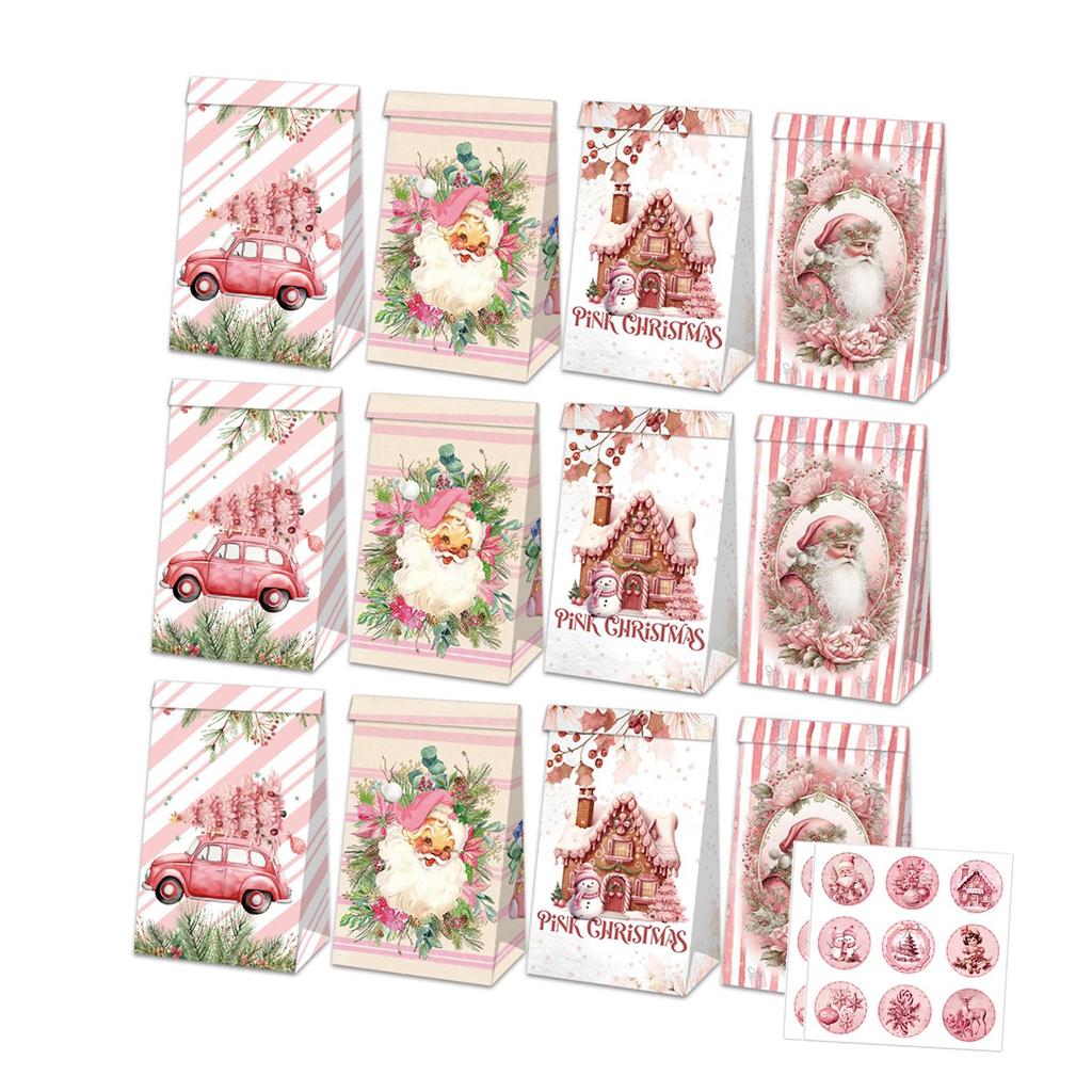 12x Pungi de Hârtie Cadou de Crăciun Depozitare Pungi de Cadou cu Autocolante Multifuncționale