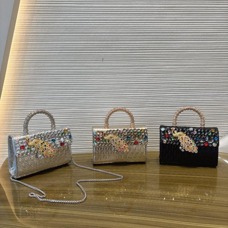 Elegant Rhinestone Peacock Design Mini Crossbody Bag Women PU Leather Chain Shoulder With Embellishment
