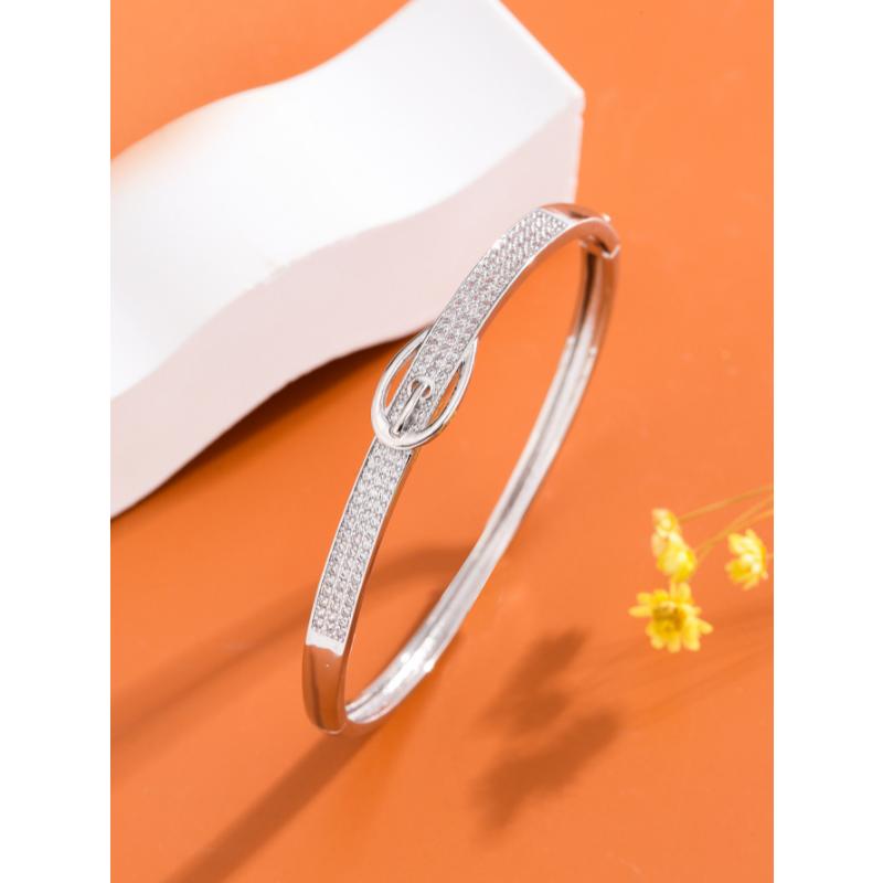 Modisch, Minimalistisch, Hochwertig, Glänzend Elektrisch Eingelegt mit Zirkonia Gürtelschnalle Armband für Damen