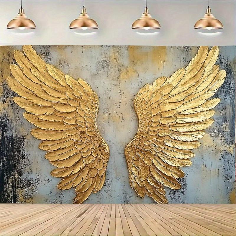 Large Golden Wing Wall Decoration - Polyester Party Banner with Textured Design, Room Decoration