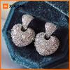 Huitan Modern Fashionable Heart Drop Earrings Women Luxury Silver Color Crystal Love Earrings Romantic Female Trendy Jewelry