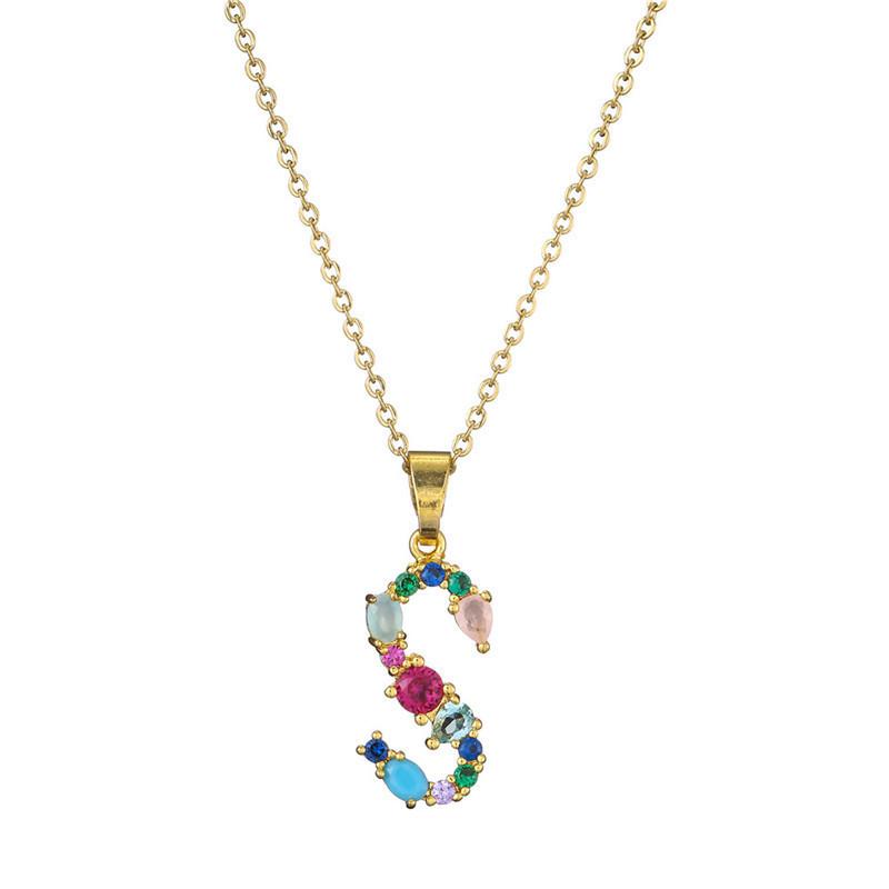 Colourful Crystal CZ 26 Capital Initial Letters Pendant Necklace For Women Gold Pendant Necklace Initial Jewelry