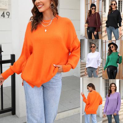 2023 Autumn/Winter Women's Large Size Loose Casual Solid Color Crewneck Sweater Pullover Sweater