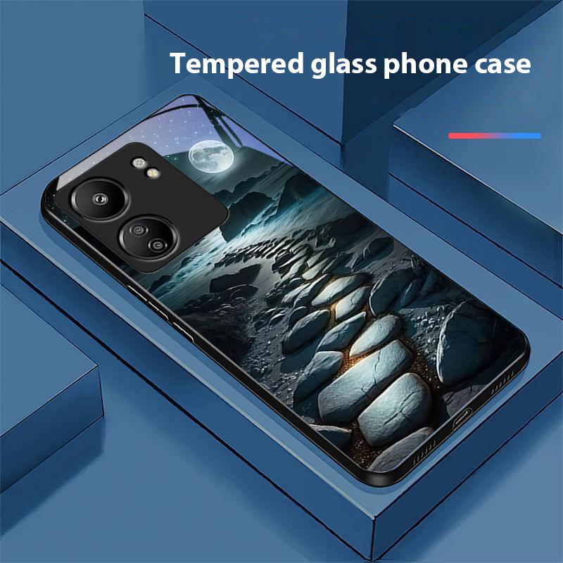 Shining Stone Light For Xiaomi Redmi 13C Note13 12 Pro Plus 5G Note 9 13T Pro POCO X6 F5 F6 Black Tempered Glass Phone Case