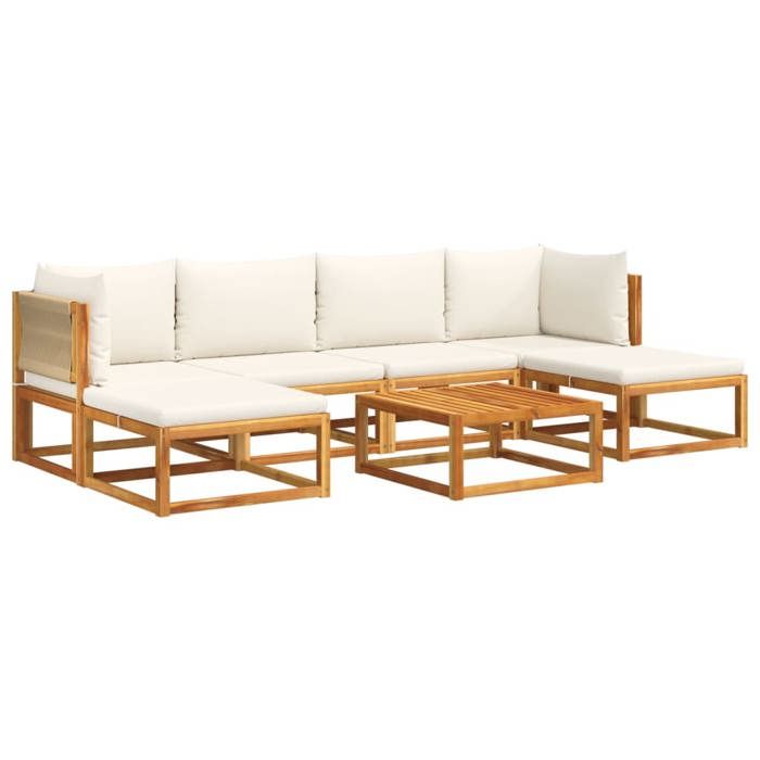 VidaXL 7-piece Garden Sofa Set with Cushions, Acacia Wood and Rope, 3278862