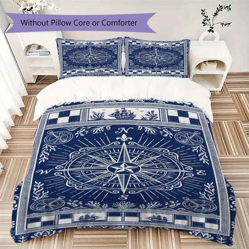 Compass Pattern Bedding uilt Set uilt Cover Pillowcase Home Decoration Birthday Gift (1 * duvet cover + 2 * pillowcase without core)167