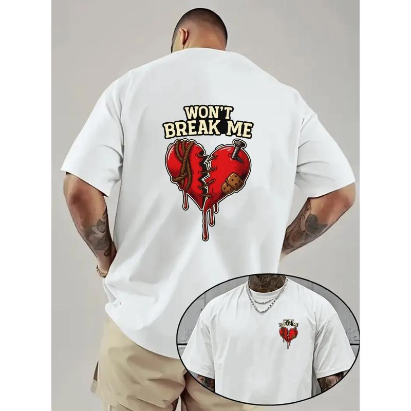 Men S Drop Shoulder T-Shirt, Broken Heart, Perseverance Double-Sided Pattern Men S Loose T-Shirt, New Popular Style Men S Clothing S