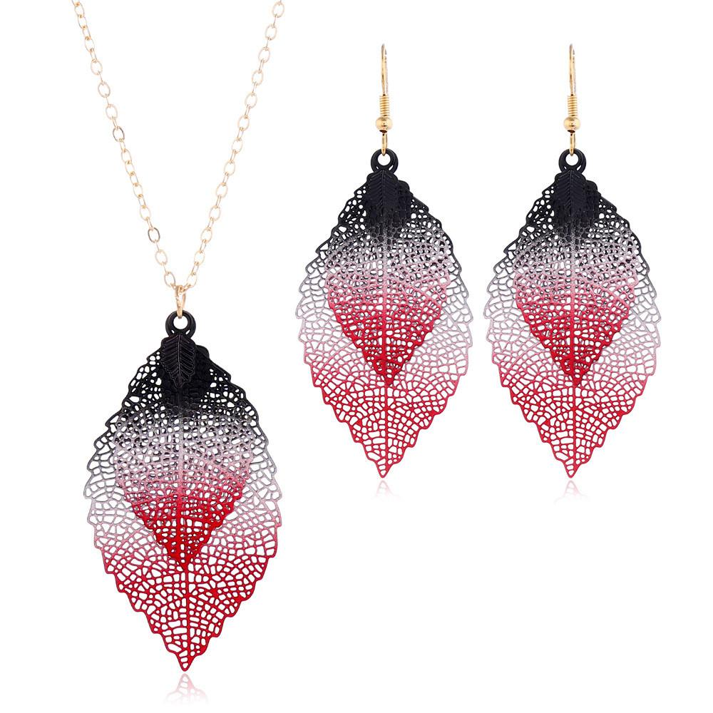 Vintage Leaf Jewelry Set With Stainless Steel Metal Pendant And Box Chain For Boho Style Fans