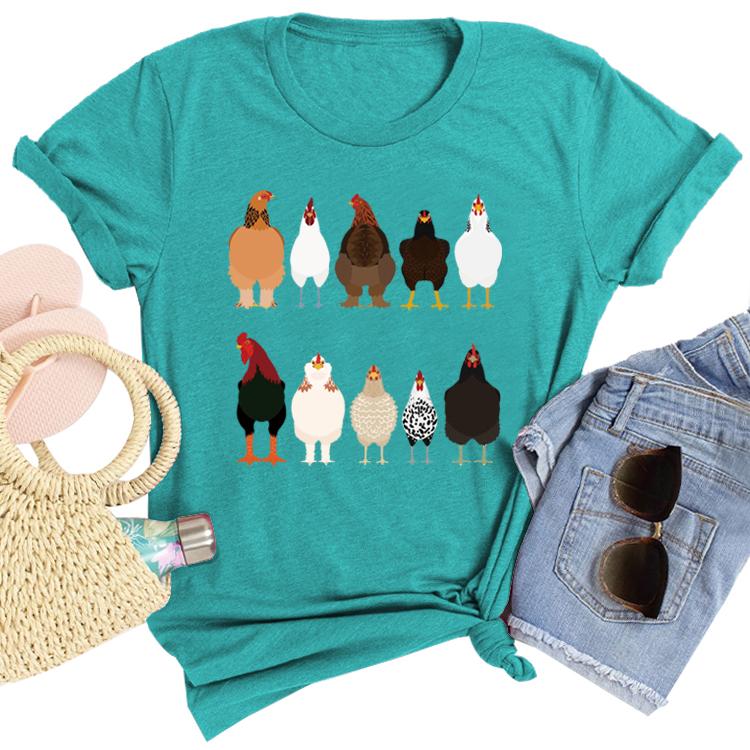 Summer Ocollar tshirt Rooster printed loose casual fashion shortsleeved shirt