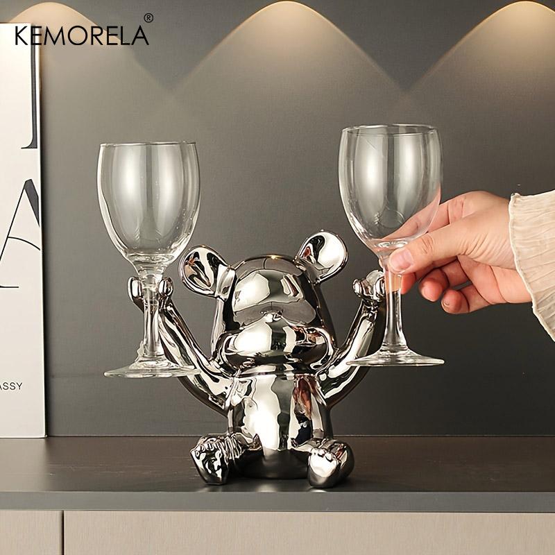 Creative Wine Rack With Bottle Opener Ceramic Cartoon Ornaments Home Ornaments Cute Storage Rack Home Kitchen Bar Decoration