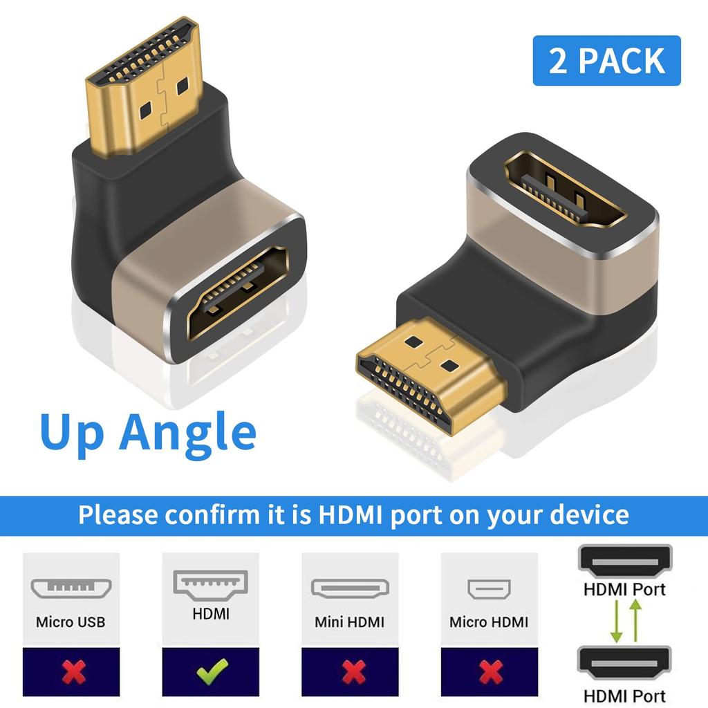 Duttek HDMI Converter 8K HDMI Converter Adapter Male to Female 8K HDMI 90 Degree Adapter High Speed 48Gbps HDMI Adapter Supports 8K Transmission for