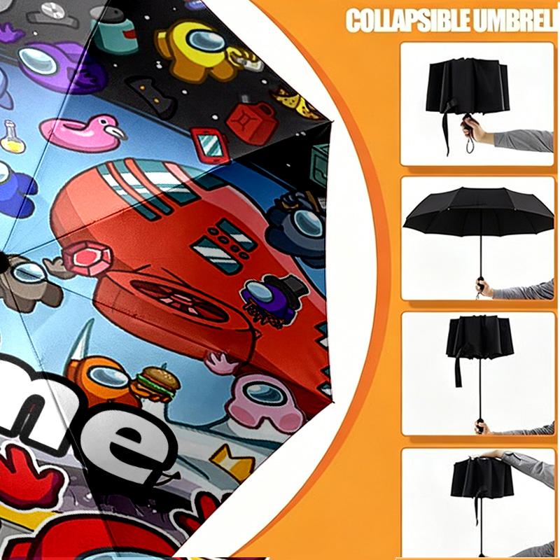 Custom Name Personalized Among Us Print Umbrella, Auto Open Close, 8‑Rib Sturdy Frame, Commute Camping Hiking Use, Birthday Gift