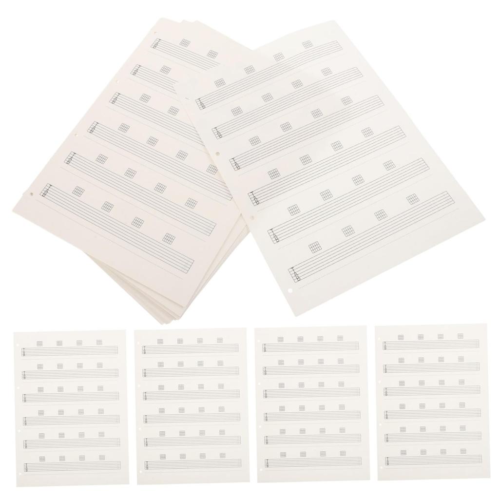Abaodam Guitar Six-Line Notation Notebook Paper, 85-Sheet Set (Refill), TAB Chord Diagrams, White, 28.9 x 21cm, Easy-to-Write Paper, Bleed-Resistant,