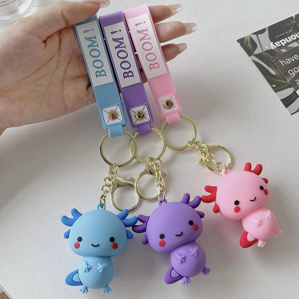 Kawaii Axolotl Keychain Animal Pendant Hexagonal Dinosaur Simulation Key Ring