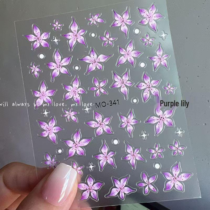 Embossed Lily Flower Nail Art Stickers - Cute Jelly Sweet Design