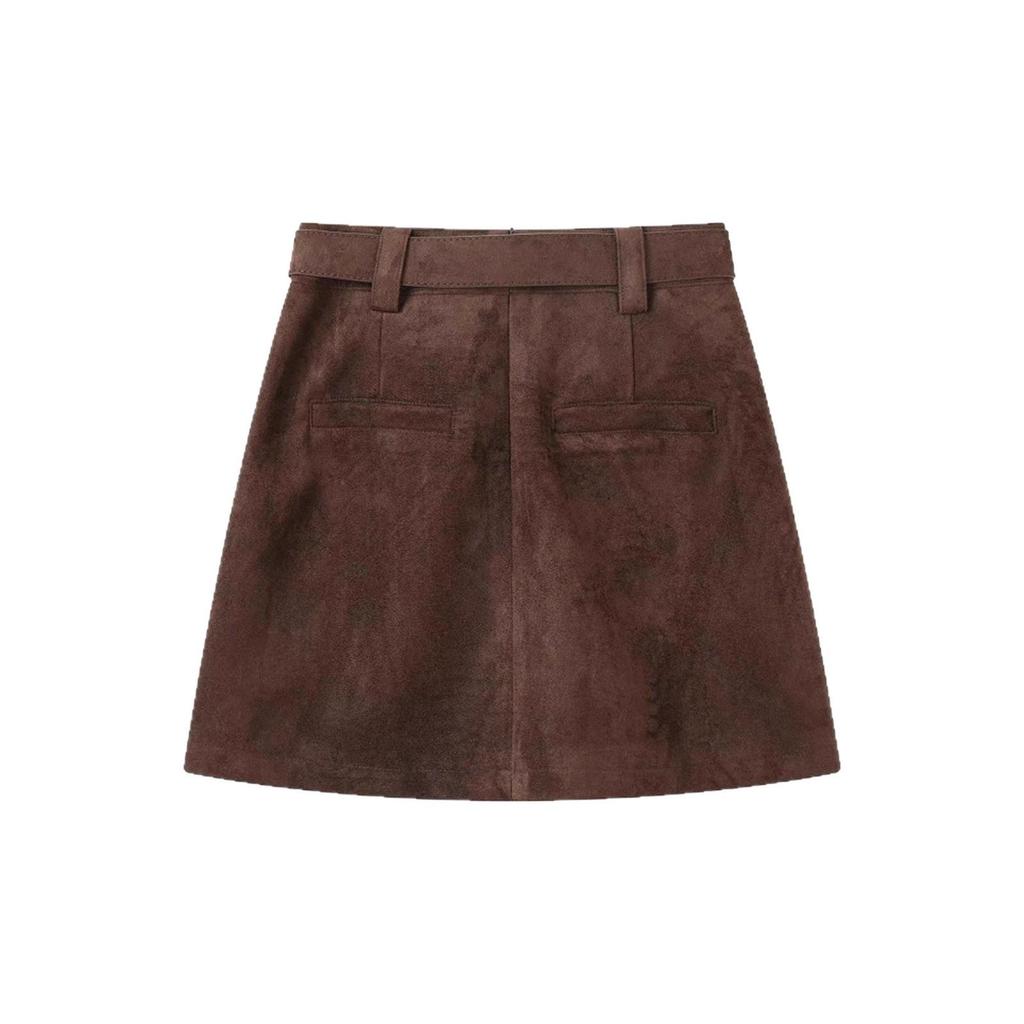 Korean Petite Women's Hip-Hugging A-Line High-Waisted Deerskin Velvet Skirt for Autumn/Winter