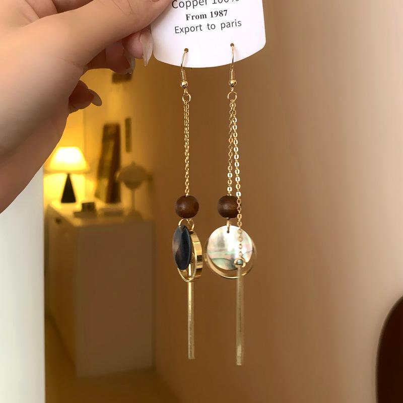 Wood beads round rattan water drop pendant ear hook ethnic style earrings niche design earrings women