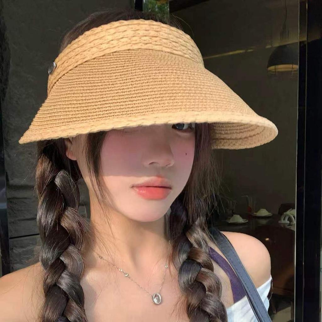 Big eaves sun protection straw empty top hat children summer outdoor travel vacation sun hat versatile face small sun hat