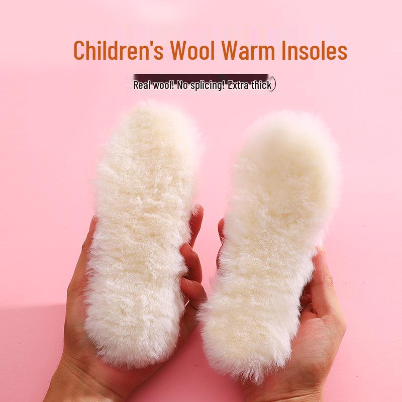 Peinong Kids' Warm Wool Insoles: Thick Fleece Lined, Leather & Fur, Cold-Proof Winter Comfort.