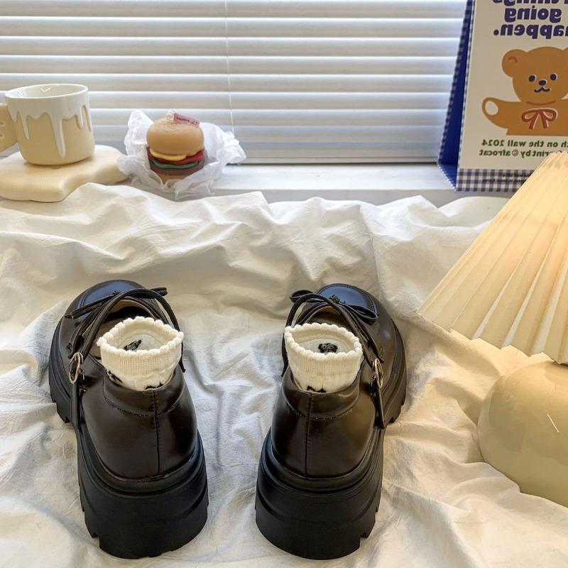 Luxury Women's Patent Leather Shoes Lolita Japanese Mary Jane Shoes Elegant Black Bow Increased Walking Shoe Ladies High Heels