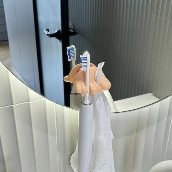 2Pcs Bathroom Toothbrush Holders Hand Feet Shape Simple Installation Multipurpose