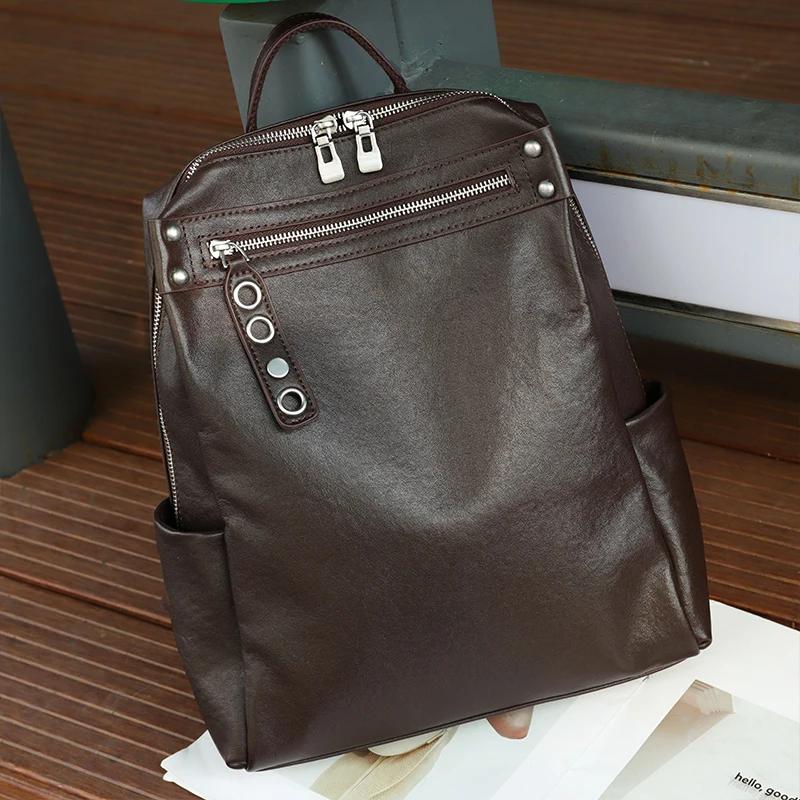 Women Natural Cow Leather Backpacks Lady Cowhide Design Large Capacity Bags Female Retro Versatile Backpacks Ladies Fashi Bag