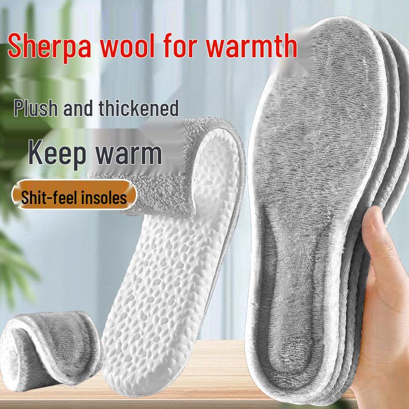 Winter Warm Fleece Insoles: Thick, Plush Cotton Shoe Pads for Men & Women