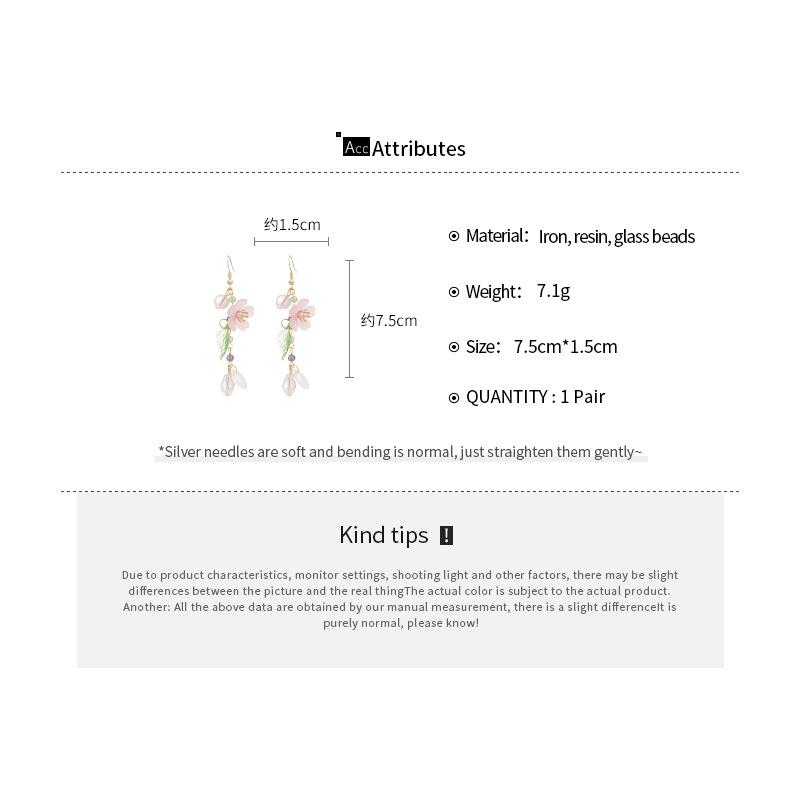 Chinese Glass Beads Flower Tassel Earrings for Women Sweet Style Versatile Drop Earring Elegant Beautiful Jewelry Friends Gift K