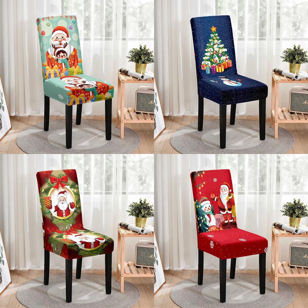 Festive Christmas Chair Cover Full Protection Stylish Cartoon Printed Dining Chair Set