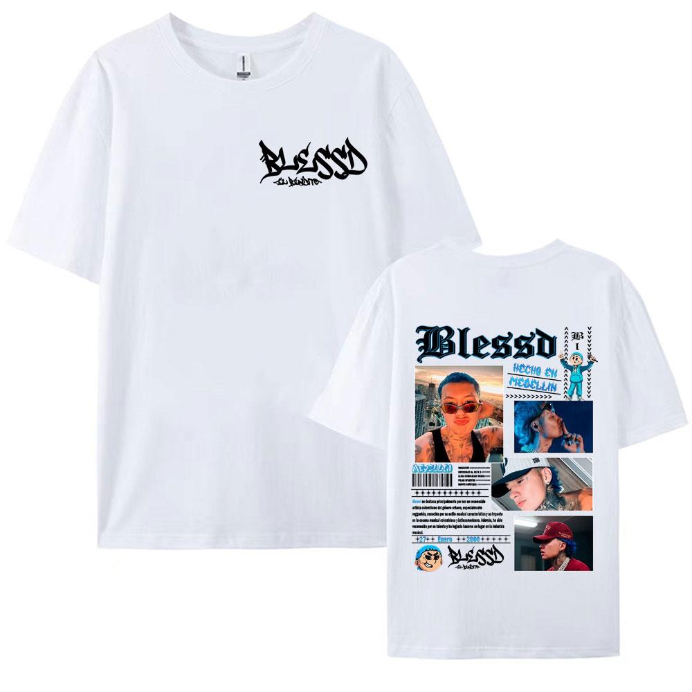 Rapper Blessd Music Album 2025 Summer Tour 100 Pure Cotton Printed Tshirt Mens Clothing Street Punk Oversized Loose Comfort
