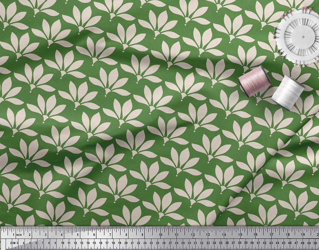 Soimoi Grüner Japanischer Krepp-Satin-Stoff Künstlerischer Blumendekorstoff Bedruckter Meter 42 Zoll