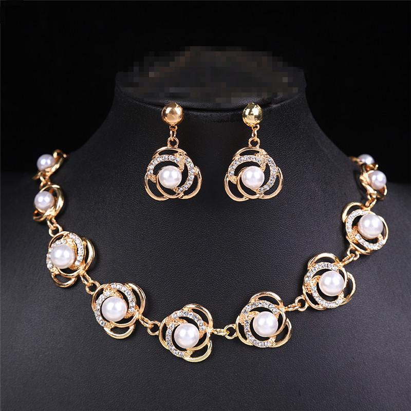 European Style Bridal Rhinestone Necklace  Earrings Set - Alloy Wedding Accessories