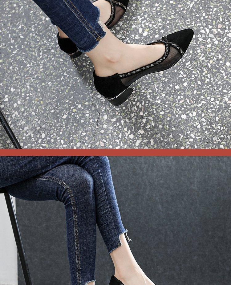 Breathable Mesh Sandals Women's 2025 New Summer Pointed Head Shallow Mouth Single Shoes Thick Heel Flat Bottom Versatile Comfortable Small Leather