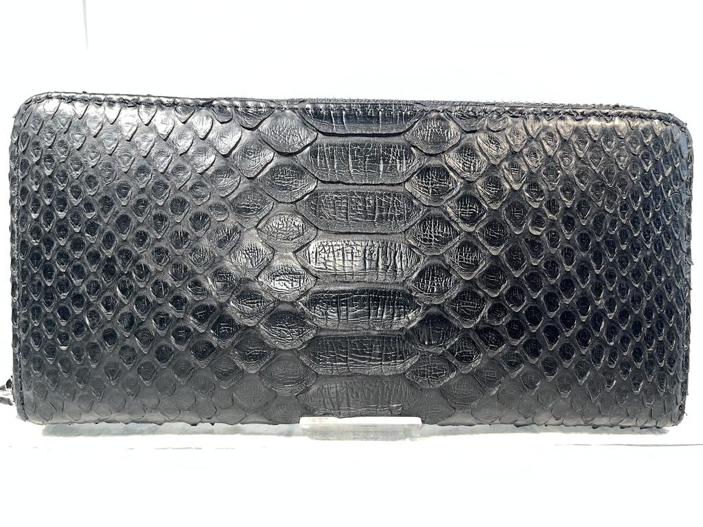 GUODI Genuine Python Leather Matte Finish Long Wallet with Zip-Around Design and Card Case, TK-AB20LW3 (Black), Unisex, Snakeskin Leather WalletPurse